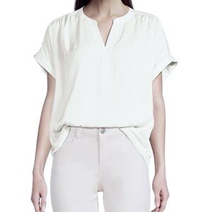 Gibson Latimer Lightweight White V-Neck Short Sleeve Blouse